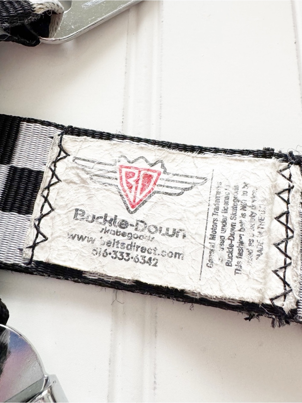 Chevy Seatbelt Belt - Checker Black/White Webbing - Picture 4 of 5